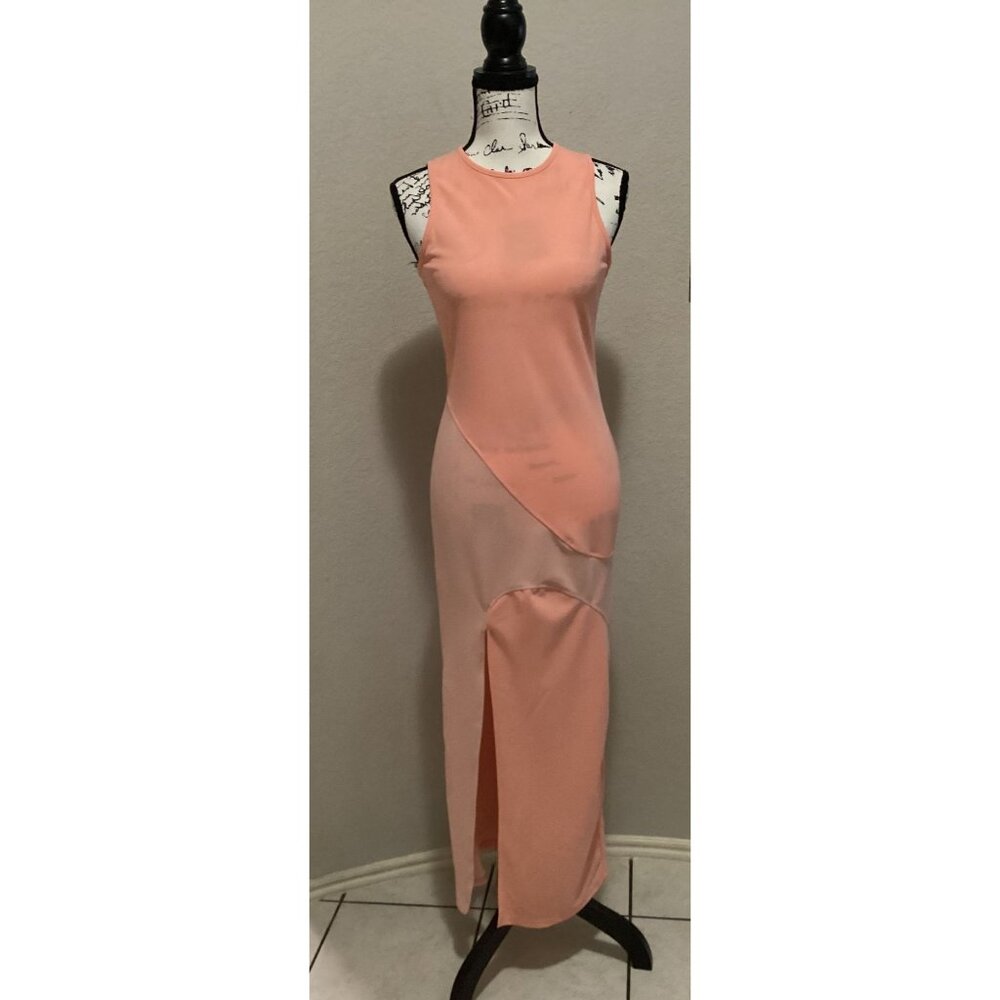 Shein X Stylish Peach Sleeveless Dress With Asymmetric Hem & Front Slit Size S